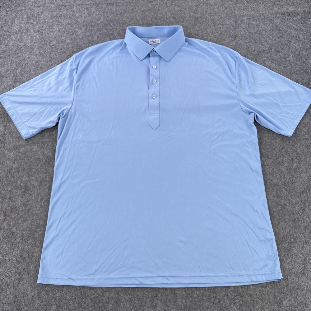 Collars & Co. Polo Shirt Mens 2XL Light Blue Dress Collar Polyester Short Sleeve
